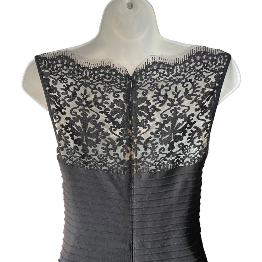 Tadashi Shoji Black Embroidered Illusion Lace Pintuck Jersey Dress Formal Gown - Picture 5 of 14
